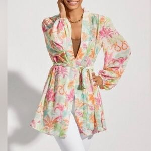 Cabi Colorful Tropical Jungle‎ Print Sheer Swimsuit Bathing Suit Coverup Komono
